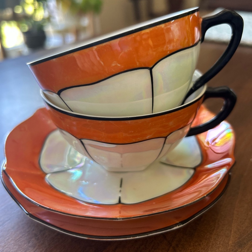 Orange and White Teacup Set